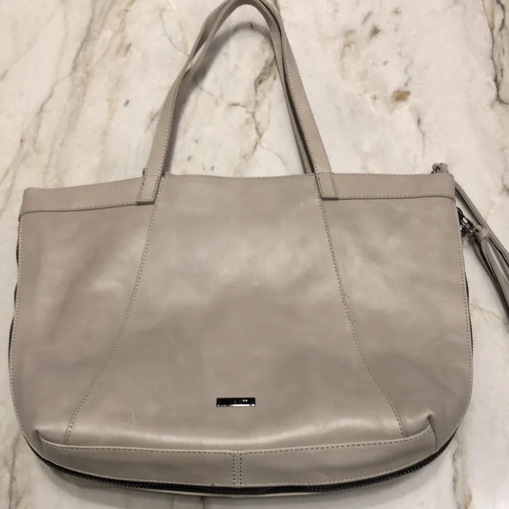Joe’s Jeans NEW genuine leather tote bag, expandable, zip top